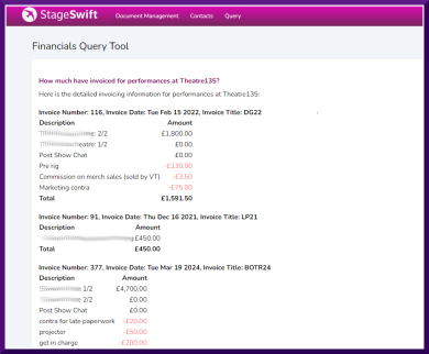 AI tool producing Invoice listing